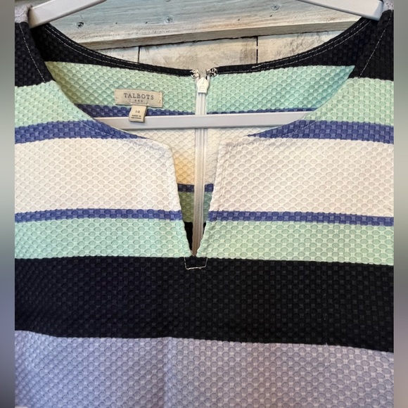 NWT Talbots Blue White Green Purple Textured Cotton Stripe Sheath Dress Size 14 - Picture 3 of 11